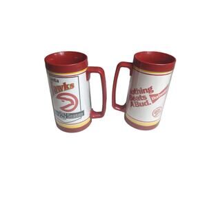 Set Of 2 Vintage 1992 Atlanta Hawks Silver 25 Season Budweiser Thermo-Serve Mugs